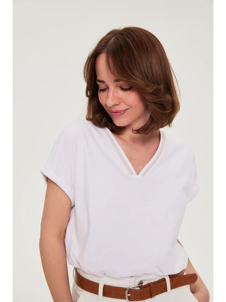 Moodo Tricou din bumbac cu decolteu în V alb Moodo