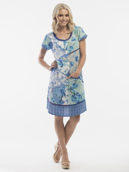 Orientique Rochie cu motive florale pentru femei, de culoare albastră, cu lenjerie Orientique