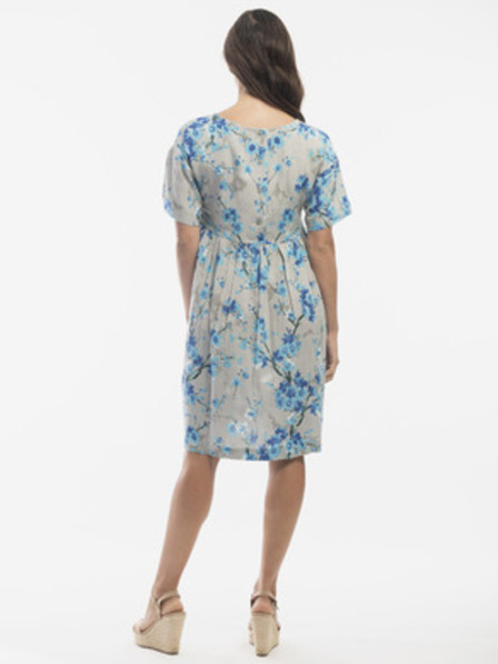 Orientique Rochie pentru femei cu flori albastru-gri și amestec de in