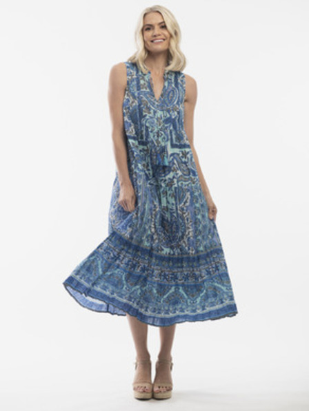 Orientique Rochie midi pentru femei cu model albastru