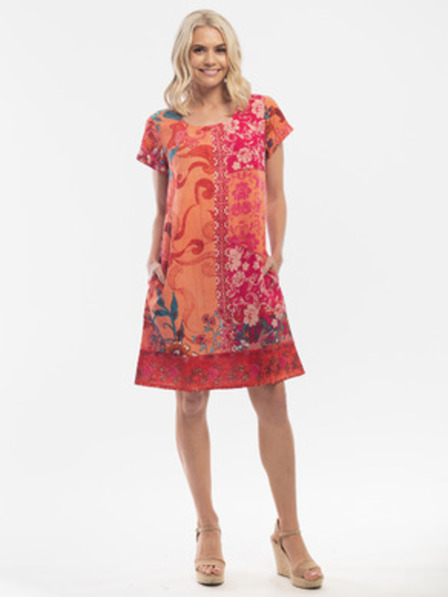 Orientique Rochie pentru femei cu model roșu-portocaliu