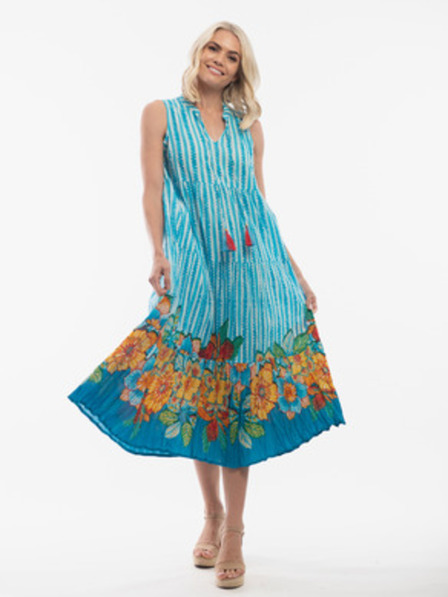 Orientique Rochie pentru femei cu model alb și albastru deschis, reversibilă