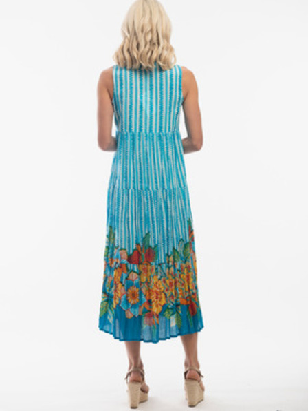 Orientique Rochie pentru femei cu model alb și albastru deschis, reversibilă