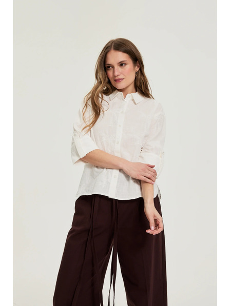 Moodo Cămașă din bumbac cu mâneci 3/4 albă Moodo