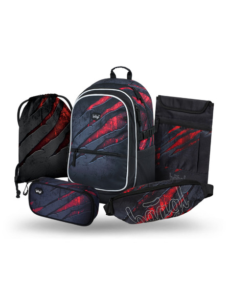 BAAGL  BAAGL SET 5 Core Lavă: rucsac, penar, pungă, geantă de brâu, husă pentru laptop