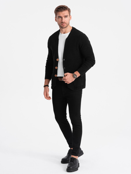 Ombre Clothing Cardigan structurat pentru bărbați cu buzunare - negru