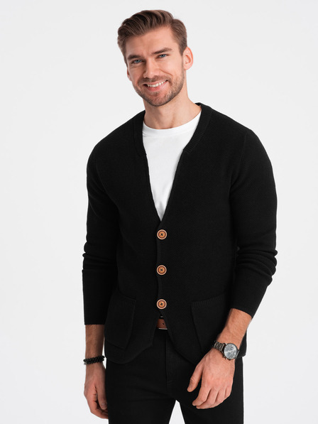 Ombre Clothing Cardigan structurat pentru bărbați cu buzunare - negru