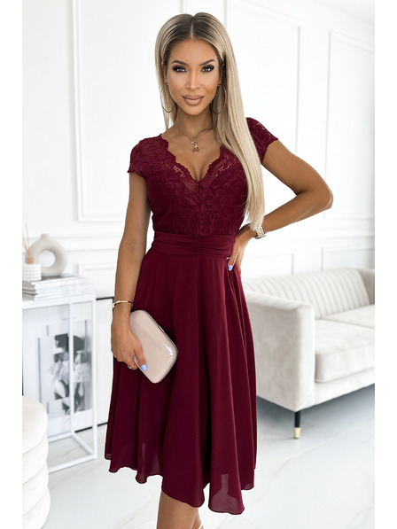 numoco Rochie din șifon cu decolteu din dantelă - Burgundy Numoco LINDA