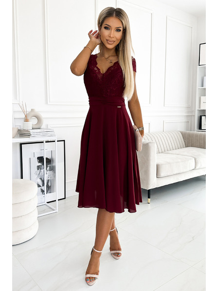 numoco Rochie din șifon cu decolteu din dantelă - Burgundy Numoco LINDA