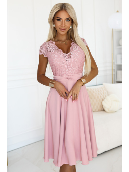 numoco Rochie șifon roz deschis cu decolteu din dantelă