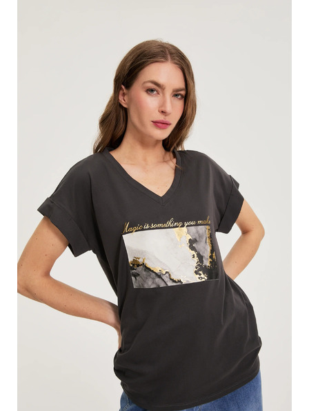 Moodo Bluză din bumbac cu imprimeu gri Moodo