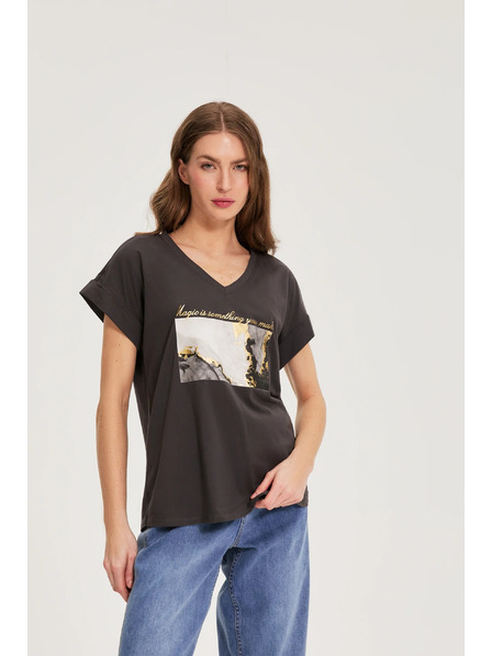 Moodo Bluză din bumbac cu imprimeu gri Moodo