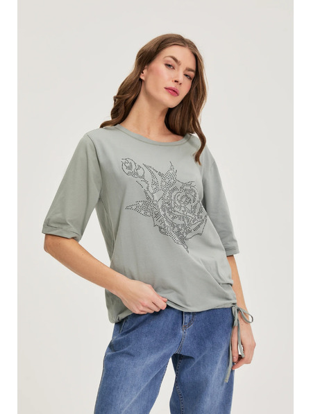 Moodo Bluză din bumbac cu mărgele verde măslin Moodo