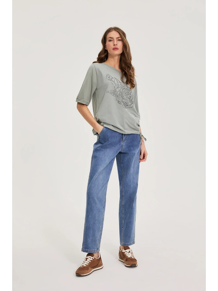 Moodo Bluză din bumbac cu mărgele verde măslin Moodo