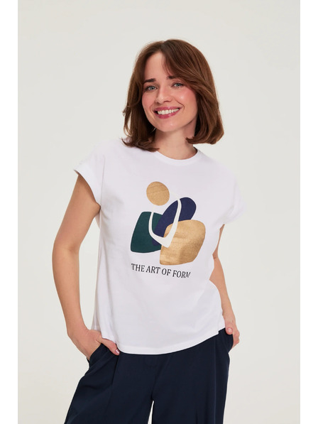 Moodo Bluză din bumbac cu imprimeu albă Moodo