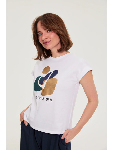 Moodo Bluză din bumbac cu imprimeu albă Moodo