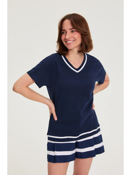 Moodo Bluză cu decolteu în V albastru închis Moodo