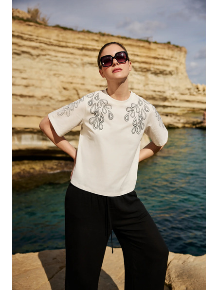 Moodo Bluză din bumbac cu imprimeu albă Moodo