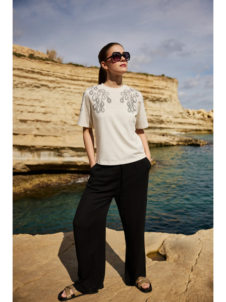 Moodo Bluză din bumbac cu imprimeu albă Moodo