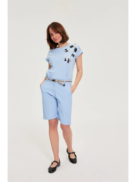 Moodo Pantaloni scurți din bumbac albastru cer Moodo