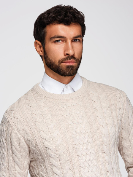 Ombre Clothing Pulover elegant pentru bărbați cu țesătură interesantă - ecru V1 OM-SWSW-0173 Ombre Clothing