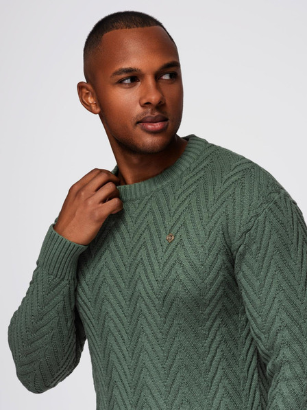 Ombre Clothing Pulover pentru bărbați din tricot zig-zag - verde estompat V2 OM-SWSW-0147 Ombre Clothing