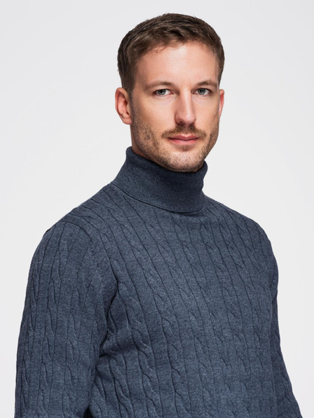 Ombre Clothing Pulover pentru bărbați cu guler înalt și țesătură în carouri - albastru închis V3 OM-SWTN-0157 Ombre Clothing