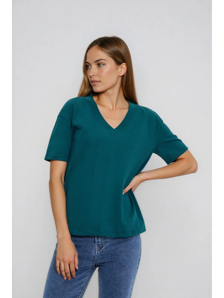 Moodo Tricou din bumbac cu decolteu în "V" verde Moodo