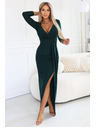 numoco Rochie lungă elegantă cu decolteu tip plic și cărpă - verde sticlă