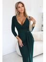 numoco Rochie lungă elegantă cu decolteu tip plic și cărpă - verde sticlă
