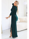 numoco Rochie lungă elegantă cu decolteu tip plic și cărpă - verde sticlă