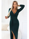 numoco Rochie lungă elegantă cu decolteu tip plic și cărpă - verde sticlă