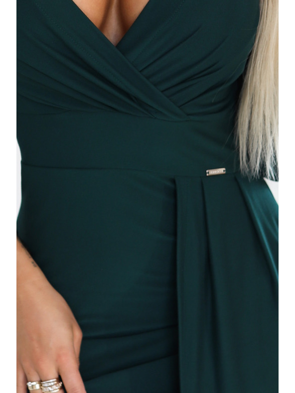 numoco Rochie lungă elegantă cu decolteu tip plic și cărpă - verde sticlă