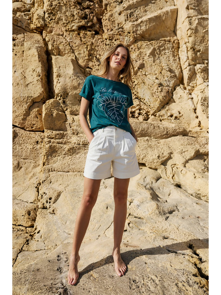 Moodo Tricou din bumbac cu imprimeu verde Moodo