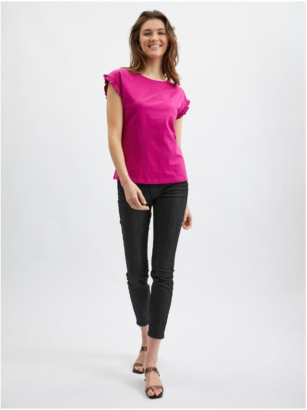 Orsay Tricou de damă roz închis cu volane ORSAY