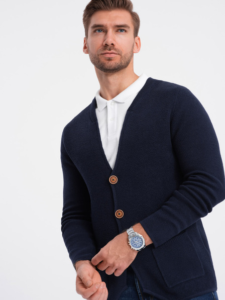 Ombre Clothing Cardigan albastru închis pentru bărbați cu buzunare Ombre Clothing