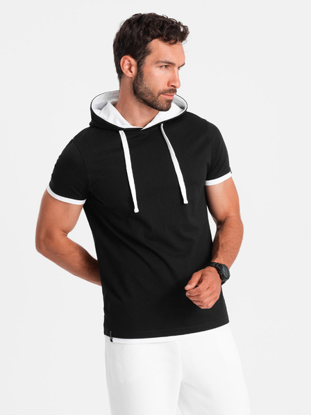 Ombre Clothing Tricou negru cu glugă pentru bărbați Ombre Clothing