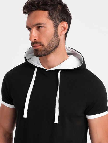 Ombre Clothing Tricou negru cu glugă pentru bărbați Ombre Clothing