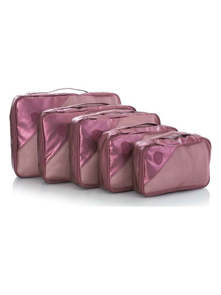 Heys Set of five travel pouches in dark pink Heys Metallic Packing Cube 5pc