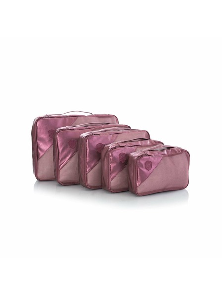 Heys Set of five travel pouches in dark pink Heys Metallic Packing Cube 5pc