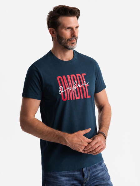 Ombre Clothing Tricou pentru bărbați din bumbac cu logo dublu - albastru închis V3 S2041 Ombre Clothing