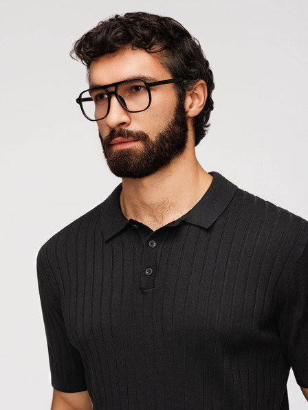 Ombre Clothing Poloshirt pentru bărbați SLIM FIT din viscază cu dungi verticale - negru V1 OM-POSS-0169 Ombre Clothing