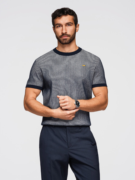 Ombre Clothing Tricou pentru bărbați din tricot bumbac structurat - albastru închis V2 OM-TSCT-0265 Ombre Clothing