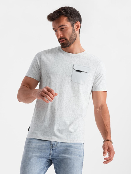 Ombre Clothing Tricou pentru bărbați din bumbac cu imprimeu litere și buzunar - alb-gri V3 S2042 Ombre Clothing
