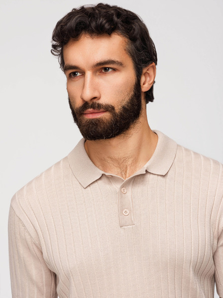 Ombre Clothing Polochiă SLIM FIT din viscoză pentru bărbați cu dungi verticale - bej V2 OM-POSS-0169 Ombre Clothing