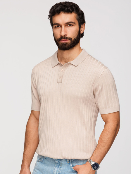 Ombre Clothing Polochiă SLIM FIT din viscoză pentru bărbați cu dungi verticale - bej V2 OM-POSS-0169 Ombre Clothing