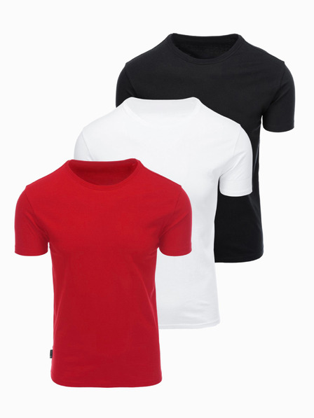 Ombre Clothing Tricouri din bumbac BASIC pentru bărbați cu decolteu rotund - negru/alb/roșu închis V6 OM-TSBS-0268 Ombre Clothing