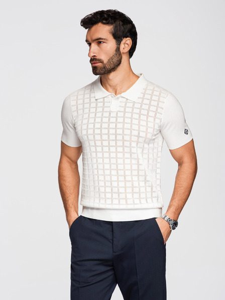 Ombre Clothing Polochiă din viscoză cu model ajourat pentru bărbați - alb V1 OM-POSS-0168 Ombre Clothing