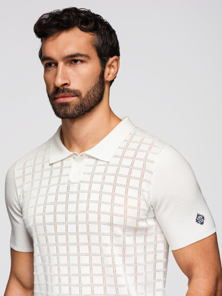 Ombre Clothing Polochiă din viscoză cu model ajourat pentru bărbați - alb V1 OM-POSS-0168 Ombre Clothing