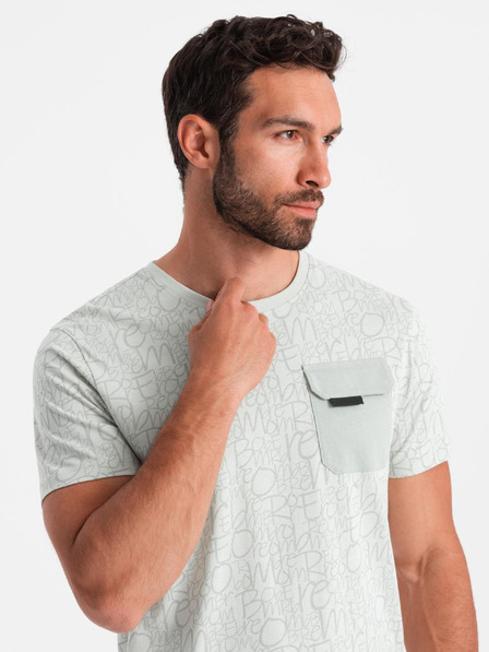 Ombre Clothing Tricou din bumbac pentru bărbați cu imprimeu litere și buzunar - galben-verde V4 S2042 Ombre Clothing